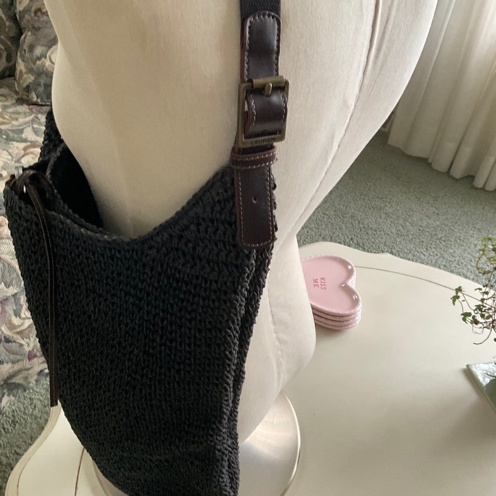Lauren Ralph Lauren Black Knit Tote with Leather Trim - Picture 4 of 6